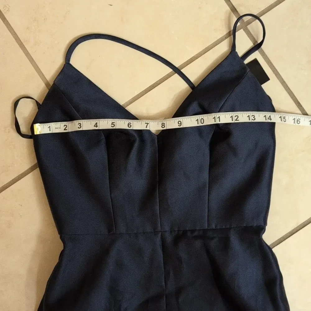 NWT Alfred Sung V-Neck Full Skirt Satin Maxi Dress Midnight Navy Blue Size 0 - Picture 9 of 13